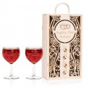 Ażurowa skrzynka na wino z dwoma kieliszkami - Grawerowane prezenty i dodatki ślubne
