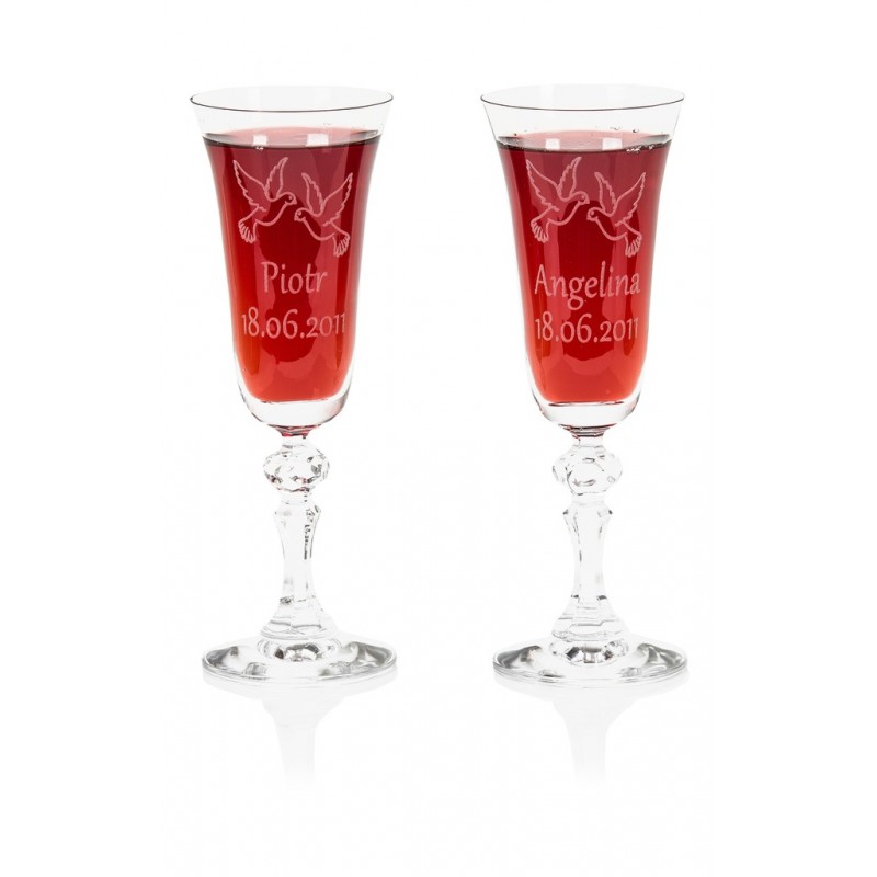 Komplet dwóch kryształowych kieliszków do szampana z grawerem - Grawerowane prezenty i dodatki ślubne