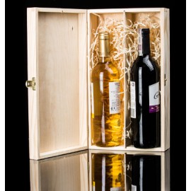 Naturalna skrzynka na dwa wina z dwoma kieliszkami - Grawerowane prezenty i dodatki ślubne