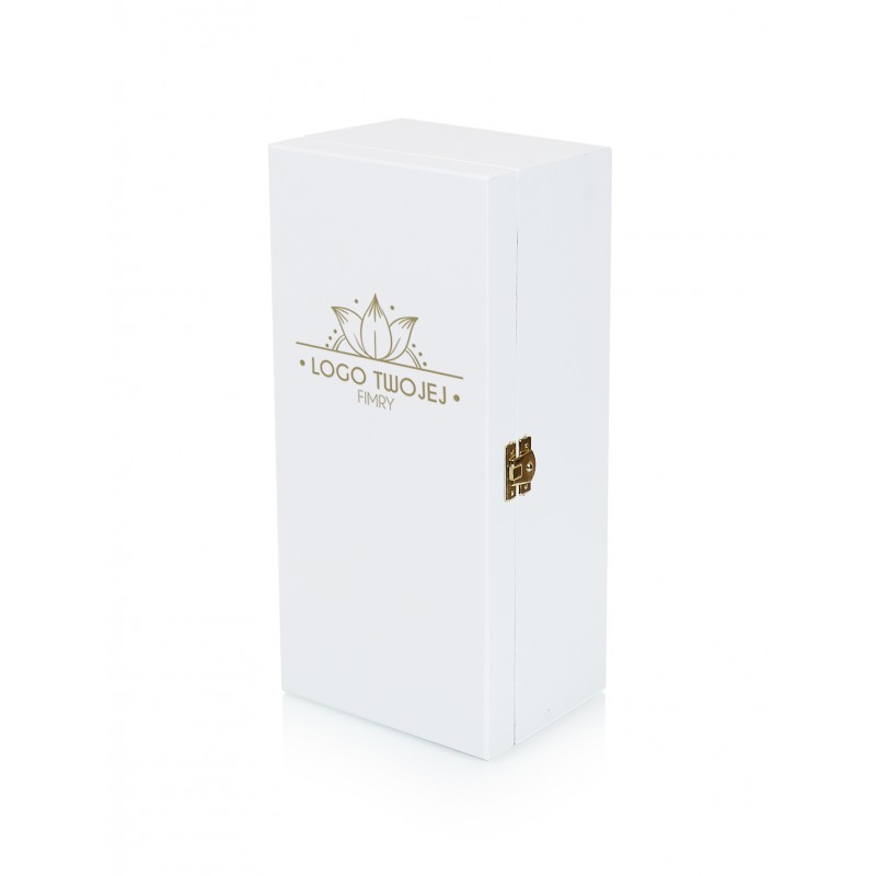 Skrzynka na whisky w kolorze białym z logo - Grawerowane prezenty i dodatki ślubne