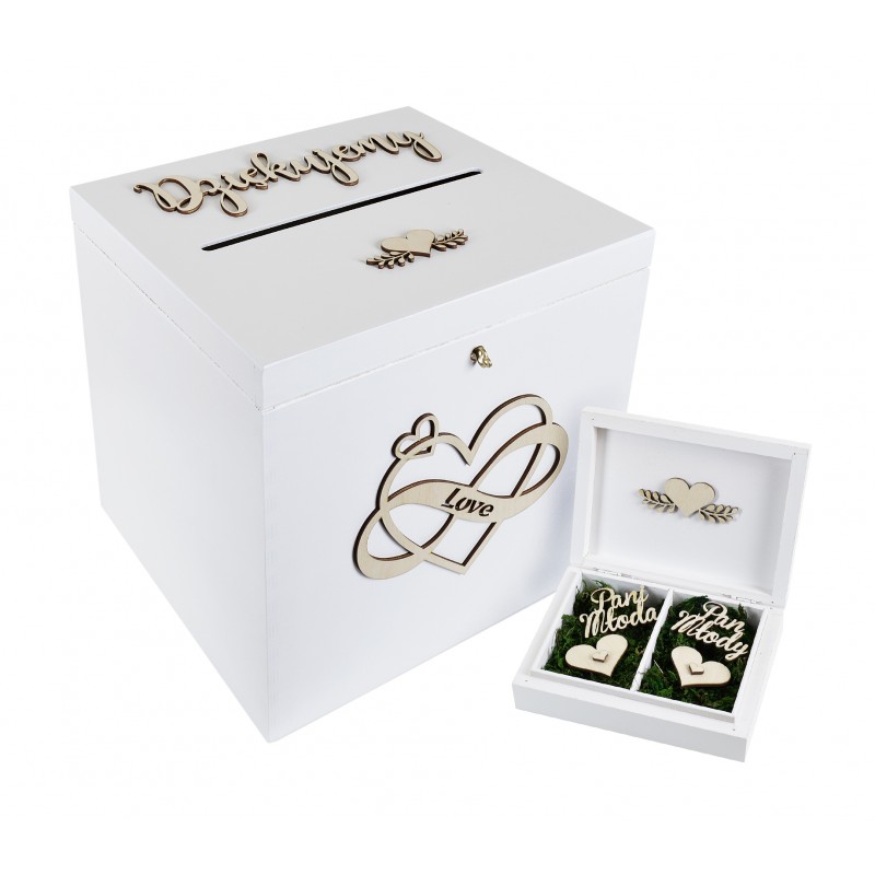 Rustykalne pudełko na koperty i obrączki białe - Grawerowane prezenty i dodatki ślubne