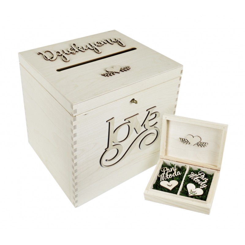 Rustykalne pudełko na koperty i obrączki naturalne - Grawerowane prezenty i dodatki ślubne