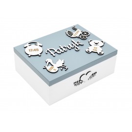Metryczka, pudełko wspomnień z imieniem dla dziecka szara - Grawerowane prezenty i dodatki ślubne