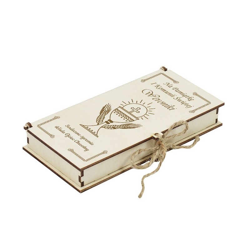 Pudełko na pieniądze pamiątka Komunii Świętej - Grawerowane prezenty i dodatki ślubne
