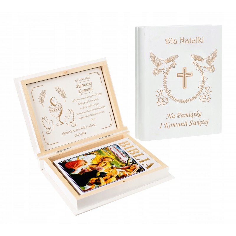 Biblia dla dzieci w szkatułce - personalizowany prezent na Komunię Świętą