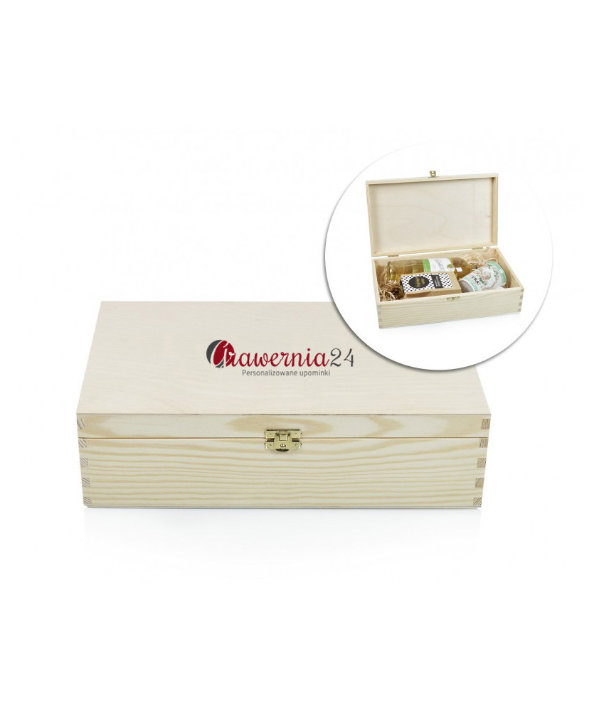 Drewniane pudełko, skrzynka prezentowa z logo w kolorze