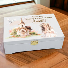 Prezent na KOMUNIE świętą pamiątka pudełko GRAWER Pamiątka Komunii Świętej