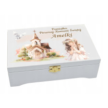 Prezent na KOMUNIE świętą pamiątka pudełko GRAWER Pamiątka Komunii Świętej