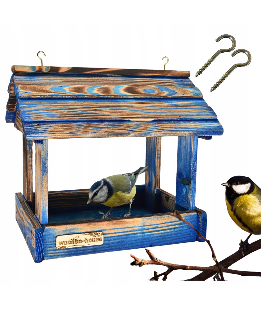 Karmnik Dla Ptaków Duży Opalany Mocny Solidny Budka+ haczyki