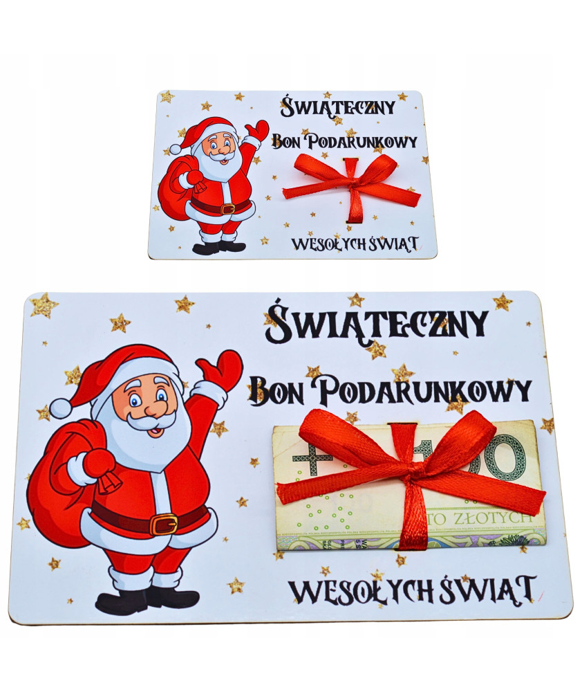 Świąteczny BON podarunkowy Voucher 12 na pieniądze prezent na mikołaja święta