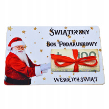 Świąteczny BON podarunkowy Voucher 4na pieniądze prezent na mikołaja święta