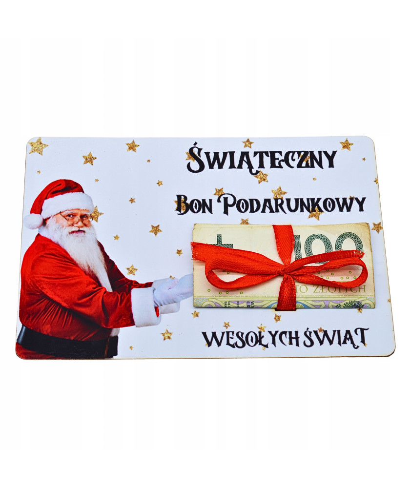 Świąteczny BON podarunkowy Voucher 4na pieniądze prezent na mikołaja święta