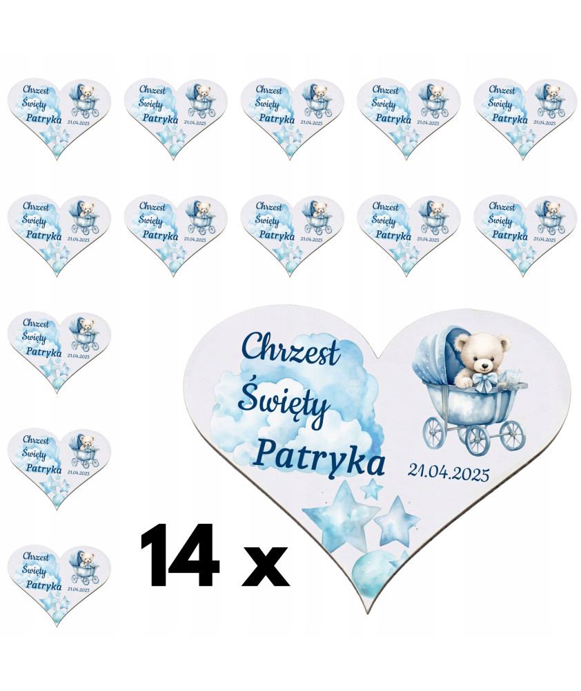 Podziękowania dla gości na Chrzest MAGNES Personalizowany Prezent Upominek chłopiec