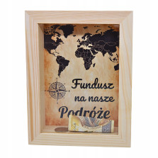 Skarbonka podróżnicza Fundusz na nasze Podróże mapa świata prezent