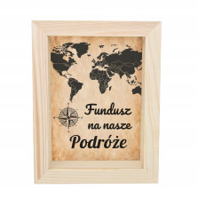 Skarbonka podróżnicza Fundusz na nasze Podróże mapa świata prezent