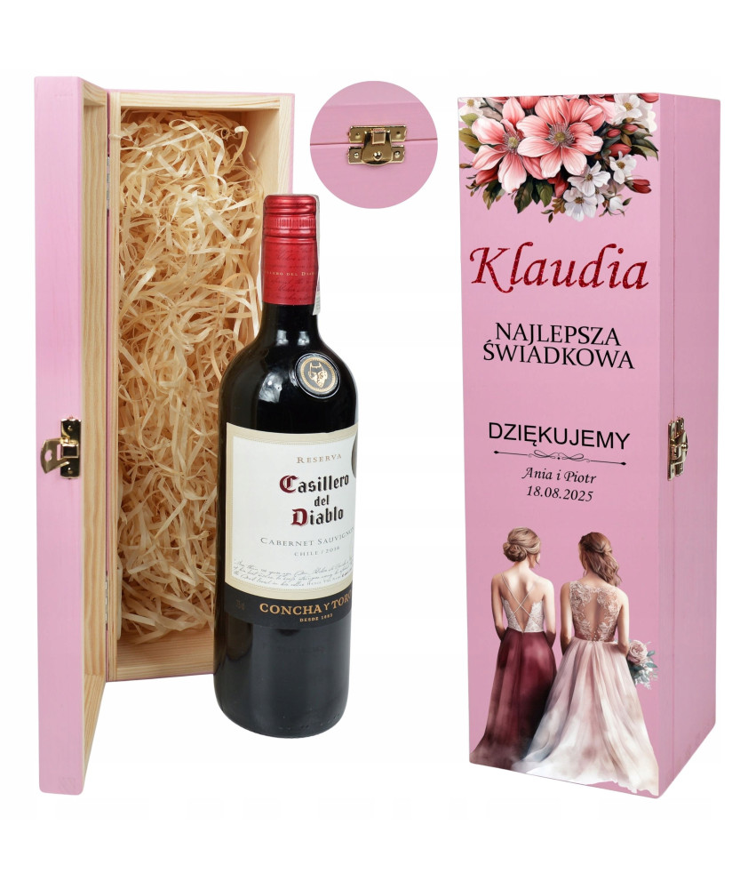 Skrzynka na wino personalizowana Prezent dla świadkowej z personalizacją