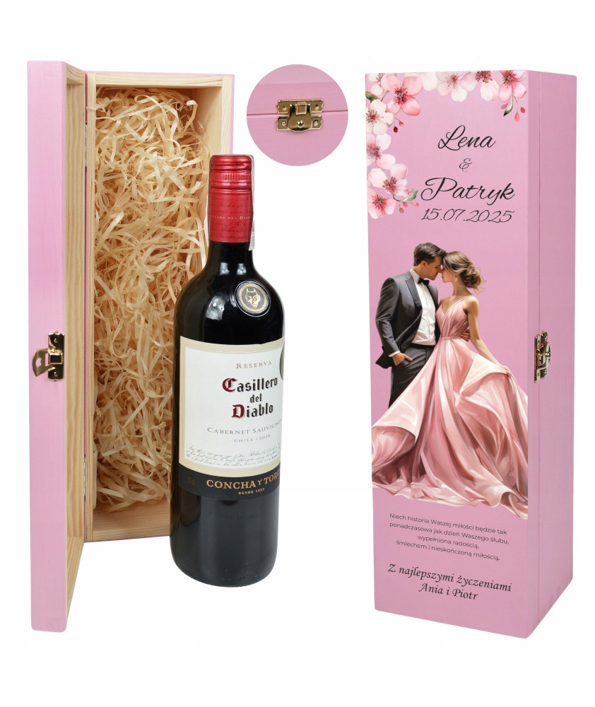 Skrzynka na wino personalizowana Prezent ślubny rocznicowy urodzinowy