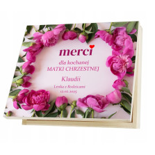 Drewniane pudełko na Merci - Podziękowanie dla Chrzestnej, personalizowane