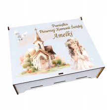 Prezent na KOMUNIE świętą pamiątka pudełko GRAWER Pamiątka Komunii Świętej