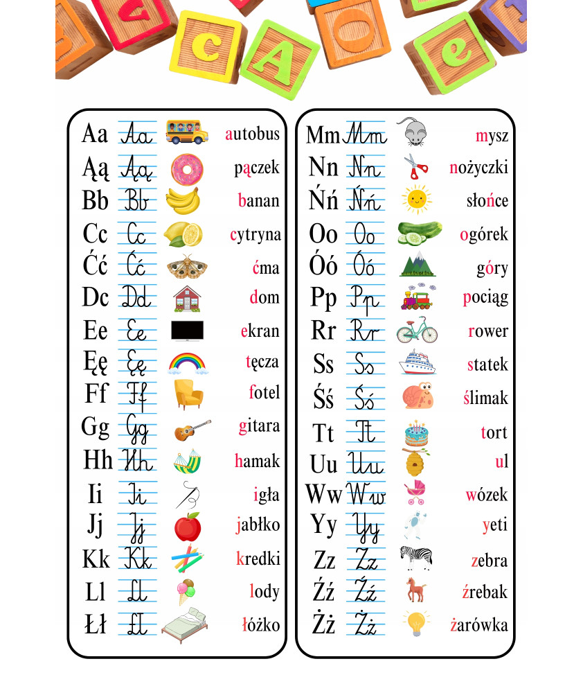 ALFABET - LITERY -PLAKAT EDUKACYJNY nauka czytania A3+ literki