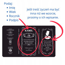 Etykieta na Whisky Personalizow Prezent Urodziny Mąż Tata 18 30 40 50 60 1L
