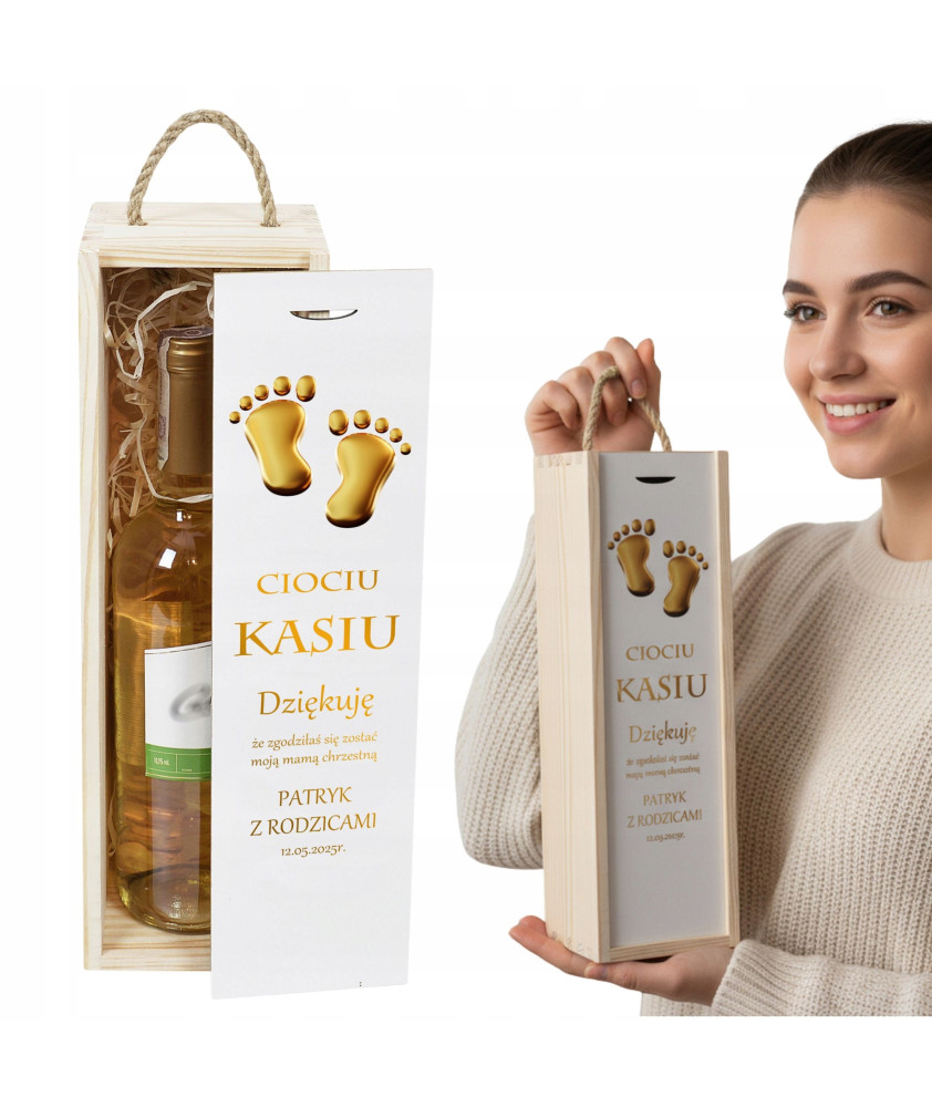 PREZENT PODZIĘKOWANIE DLA MATKI CHRZESTNEJ - PUDEŁKO na wino Z GRAWEREM