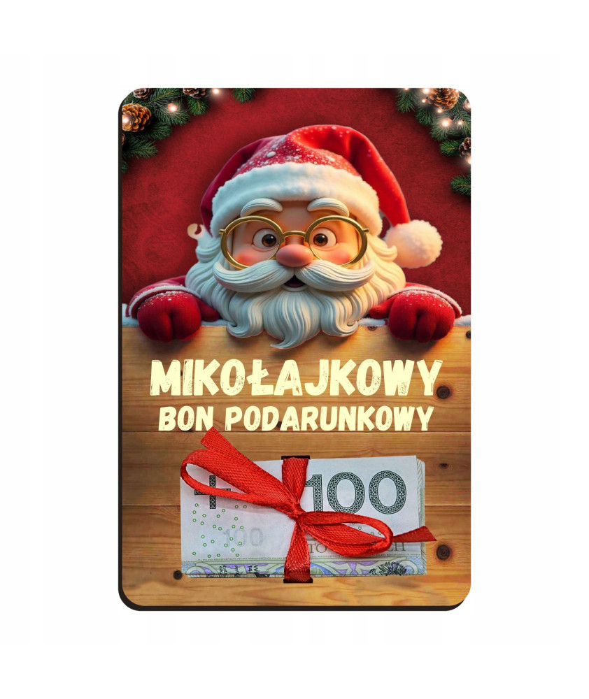 Świąteczny BON podarunkowy Voucher na pieniądze prezent na mikołaja święta