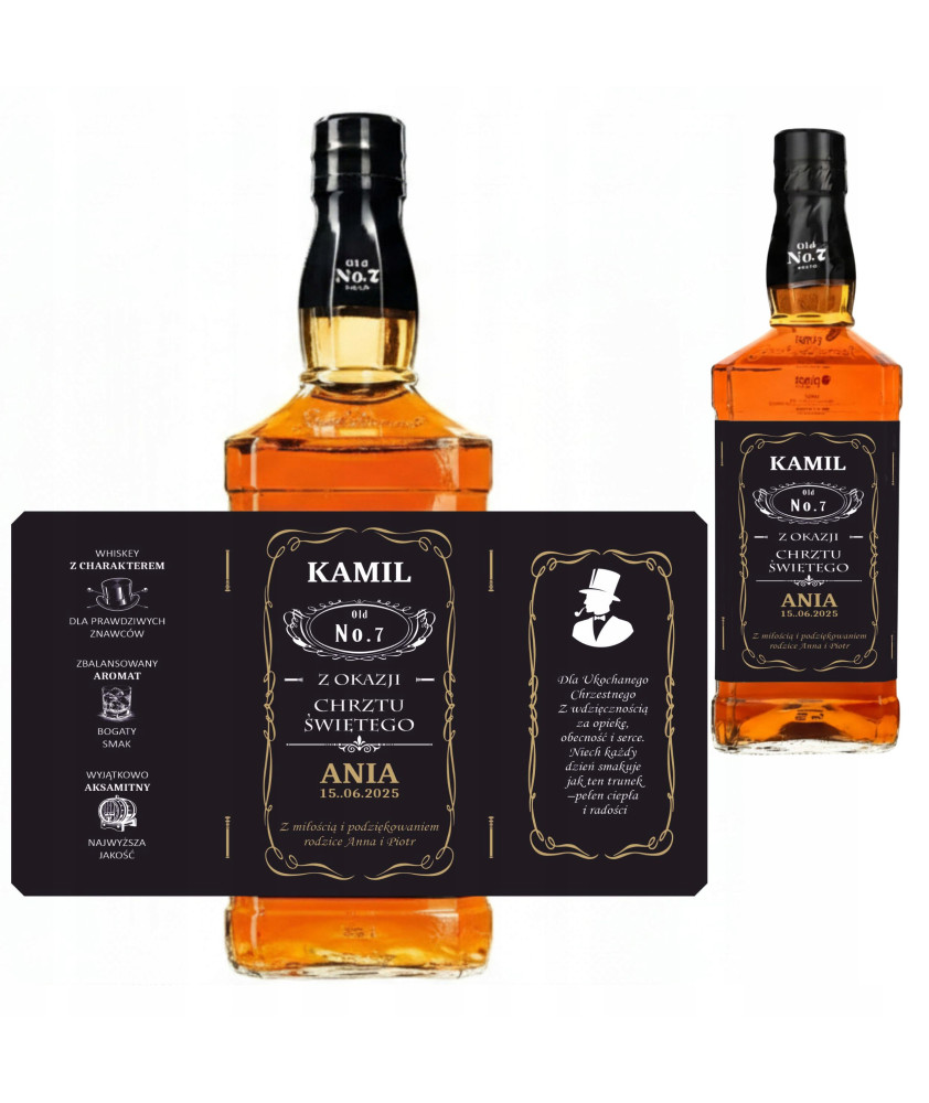 Etykieta na Whisky Chrzest Prezent dla Ojca Chrzestnego 0,5L 0,7L 1L