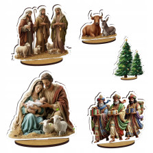 Szopka Bożonarodzeniowa drewniana 3D stajenka ze sklejki z figurkami
