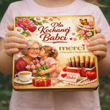 Pudełko na czekoladki MERCI - Prezent na Dzień Babci 215x175x20