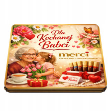 Pudełko na czekoladki MERCI - Prezent na Dzień Babci 215x175x20