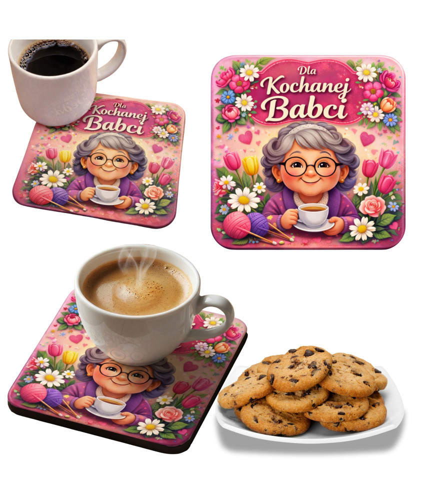 Podkładka pod kubek Dla Kochanej Babci 95x95 mm HDF Prezent Dzień Babci