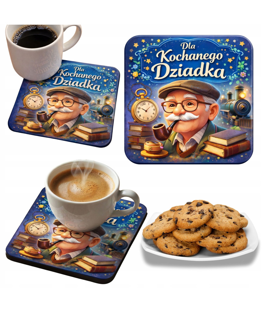Podkładka pod kubek Dla Kochanego Dziadka 95x95 mm Prezent Dzień Dziadka