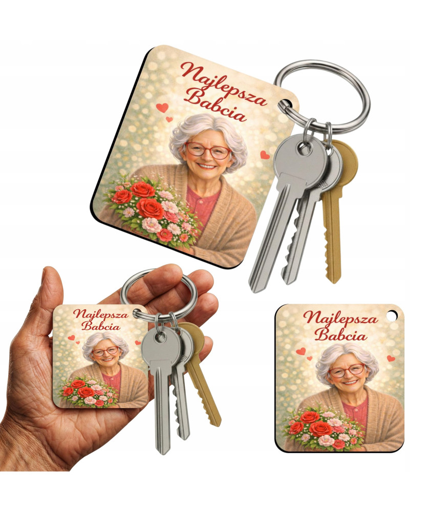 Brelok Najlepsza Babcia Prezent na Dzień Babci Breloczek do Kluczy 44x50 mm