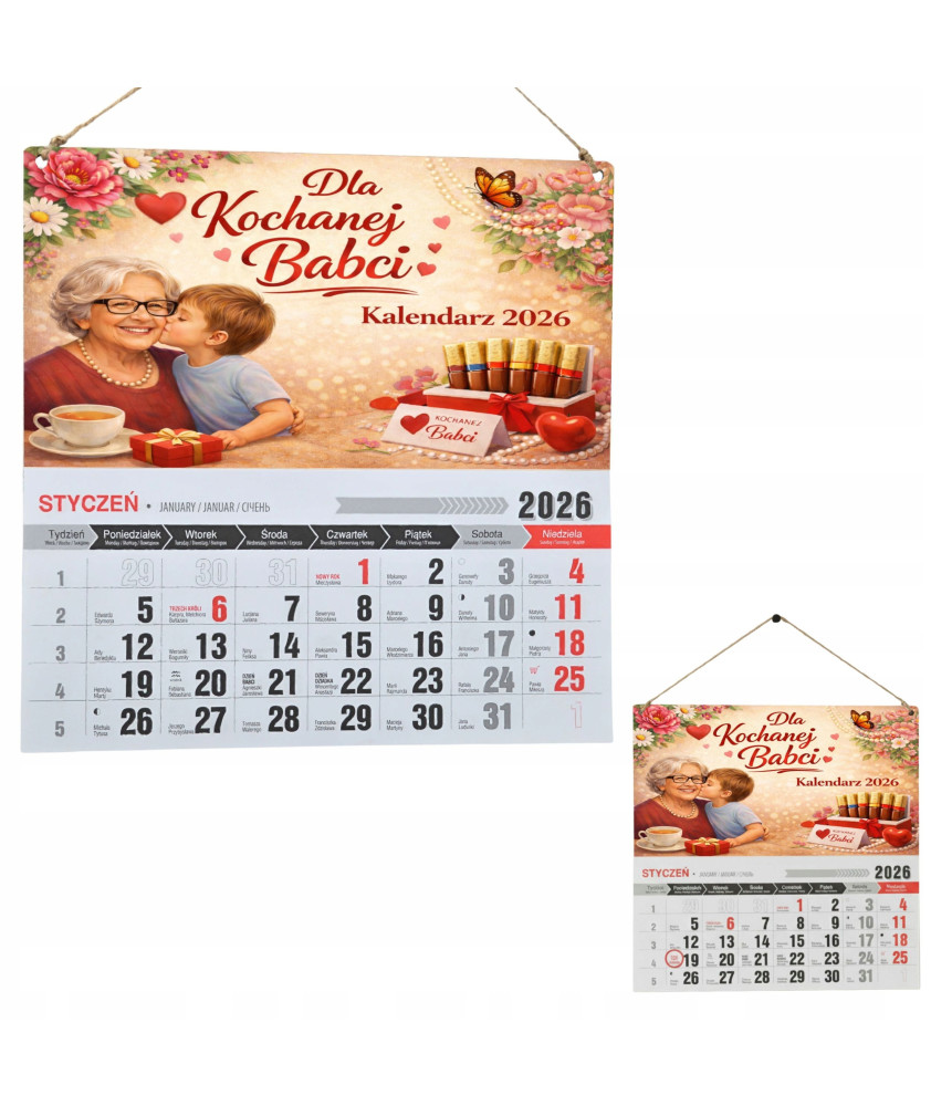 Prezent na Dzień Babci - Kalendarz 2026 | HDF | Druk UV | Zawieszany