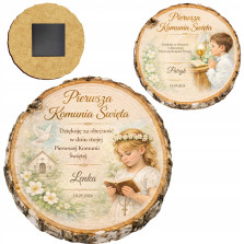 Magnes komunijny - podziękowanie dla gości | Motyw plastra drewna
