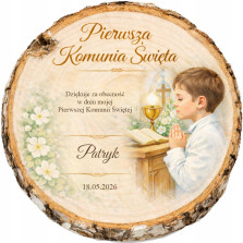 Magnes komunijny - podziękowanie dla gości | Motyw plastra drewna