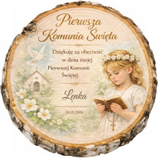 Magnes komunijny - podziękowanie dla gości | Motyw plastra drewna