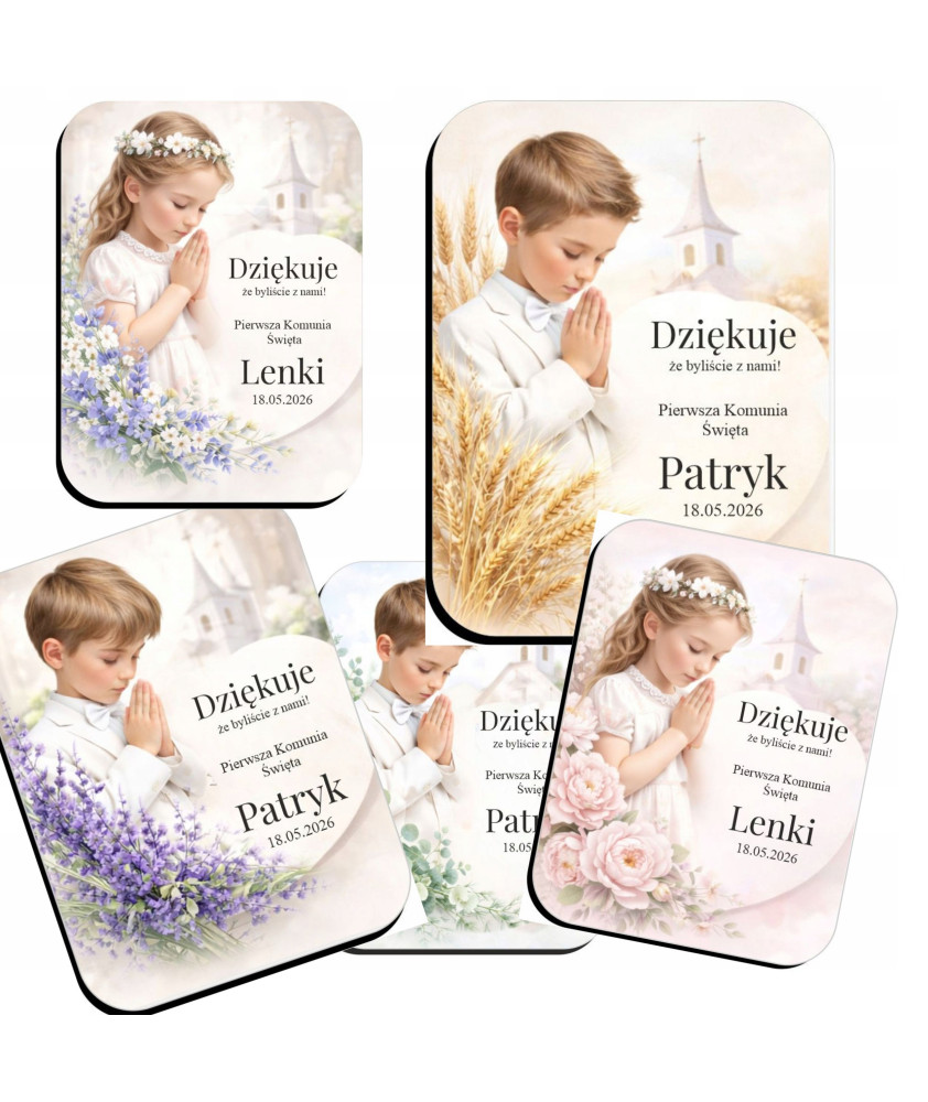 Podziękowania dla gości na Komunię MAGNES Personalizowany Prezent Upominek