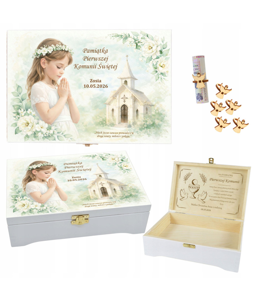 Prezent na KOMUNIE świętą pamiątka pudełko GRAWER Pamiątka Komunii Świętej