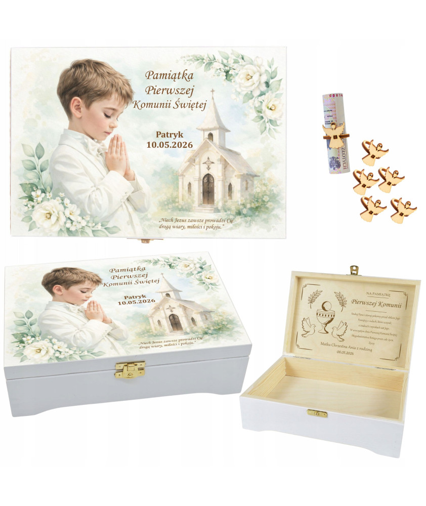 Prezent na KOMUNIE świętą pamiątka pudełko GRAWER Pamiątka Komunii Świętej