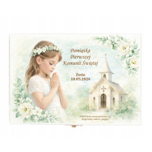 Prezent na KOMUNIE świętą pamiątka pudełko GRAWER Pamiątka Komunii Świętej
