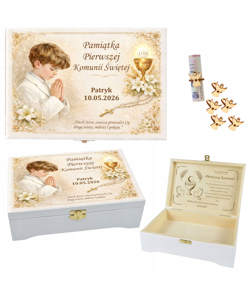 Prezent na KOMUNIE świętą pamiątka pudełko GRAWER Pamiątka Komunii Świętej
