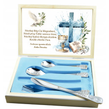 Prezent na Chrzest Święty sztućce dla dzieci grawer pudełko imię życzenia