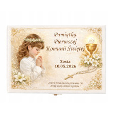 Prezent na KOMUNIE świętą pamiątka pudełko GRAWER Pamiątka Komunii Świętej
