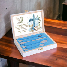 Prezent na Chrzest Święty sztućce dla dzieci grawer pudełko imię życzenia