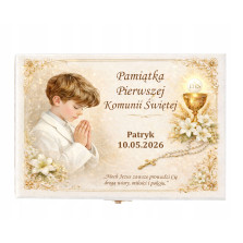 Prezent na KOMUNIE świętą pamiątka pudełko GRAWER Pamiątka Komunii Świętej