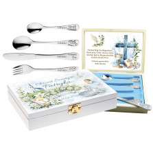 Prezent na Chrzest Święty sztućce dla dzieci grawer pudełko imię życzenia