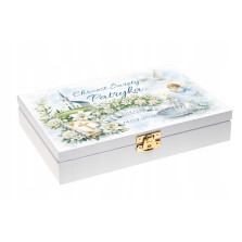 Prezent na Chrzest Święty sztućce dla dzieci grawer pudełko imię życzenia