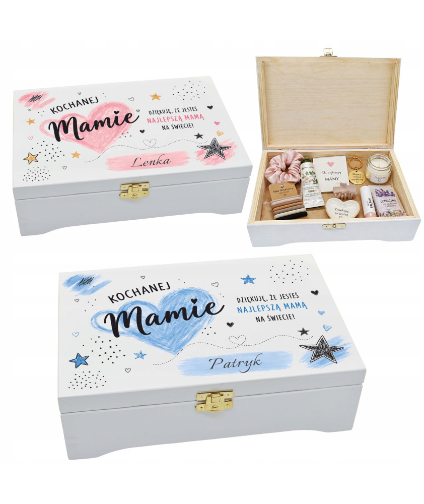 Personalizowane Dzień Mamy prezent drewniane białe z imieniem skrzynka